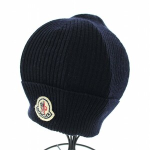 モンクレール MONCLER BERRETTO ニット帽 ビーニー 帽子 ロゴ ワッペン 紺 ネイビー /TK レディース