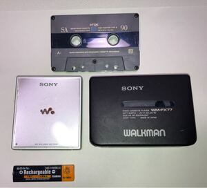 オマケ付 SONY WALKMAN ソニー カセットプレーヤー ウォークマン カセット ラジオ WM-FX77 MD MZ-E620 日本製 ジャンク品扱い 現状品