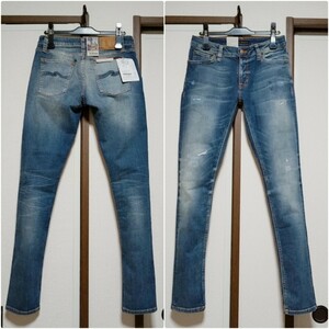 未使用タグ付★Nudie Jeans Skinny Lin Authentic Repair 30 リペア加工 ダメージ加工 スキニーリン ストレッチ デニムパンツ