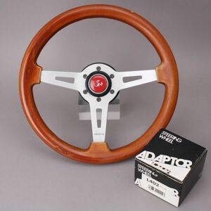 良品 ABARTH アバルト ウッドステアリング 350mm ボス付 ホーンボタンレッド 35パイ ハンドル #100〇122/k.d