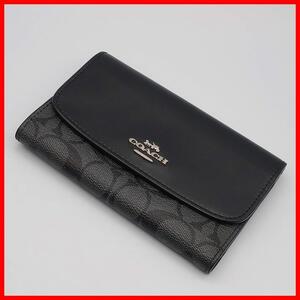 正規品 コーチ Coach 三つ折り財布 Trifold wallet シグネチャー Signature レザー Leather キャンバス Canvas ロゴ金具 Authentic Mint