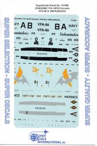 1/72 スーパースケールデカール　 MS72-898 F/A-18C/D Hornets: VFA-86 & VMFA (AW)-242 