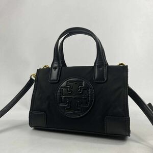 1円〜【入手困難品】 トリーバーチ Tory Burch エラ ミニハンドバッグ ナイロン ブラック 黒 ショルダーバッグ 斜め掛け ロゴ レザー