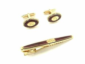 ■美品■ BURBERRY バーバリー カフス カフリンクス タイピン アクセサリー 紳士 ビジネス メンズ ボルドー系×ゴールド系 DF2799