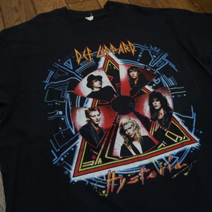 80s DEF LEPPARD Hysteria Tシャツ XL ブラック デフレパード ヒステリア 半袖 両面 プリント バンド ロック ビンテージ