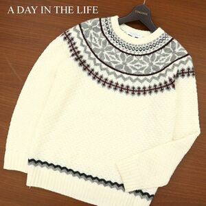 A DAY IN THE LIFE ユナイテッドアローズ 秋冬 ウール混★ フェアアイル ノルディック柄 ニット セーター Sz.S　メンズ　C4T00047_1#K