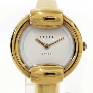 【中古】GUCCI レディース 腕時計 バングル時計 クオーツ ゴールド GP SS ホワイトシェル文字盤 1400L