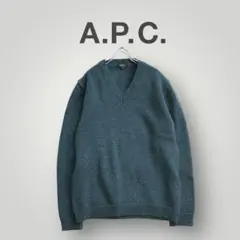 [希少 美品] A.P.C. Vネック ニット グリーン セーター フランス製