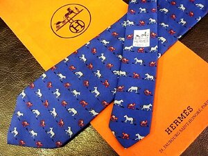 ★並品★4R01396【HERMES】エルメス「馬 ウマ 動物 木馬 柄」ネクタイ