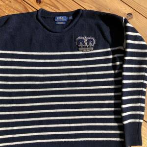 USA古着 POLO Ralph Lauren ラルフローレン ニット レディース XSサイズ メリノウール ボーダー カジュアル ネイビー アメリカ仕入 S0736