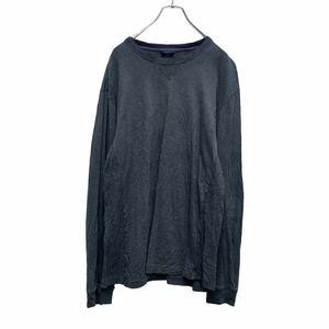 TOMMY HILFIGER 長袖 Tシャツ L グレー ネイビー トミーヒルフィガー ワンポイントロゴ 古着卸 アメリカ仕入 a505-6917