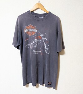 希少 スペシャル 雰囲気◎ フェード USA製 90sヴィンテージ HARLEY DAVIDSON ハーレー Tシャツ 70s 80s 3D EMBLEM フレイム スカル hanes