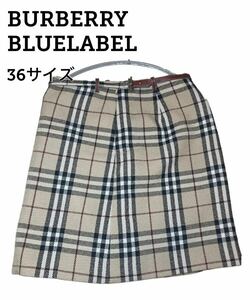 【美品 即日発送】バーバリー ブルーレーベル ノバチェック タイト ミニスカート ひざ丈 36 BURBERRY BLUELABEL ベルト