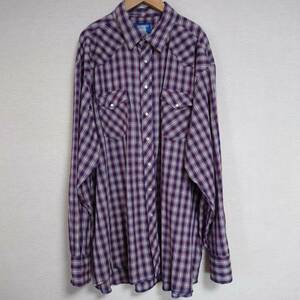 ●WranglerラングラーWESTERN SHIRTS 長袖ウエスタンシャツ【US仕入れ古着大きいサイズ】薄手 訳あり 紺茶ベージュチェック 172-j2105