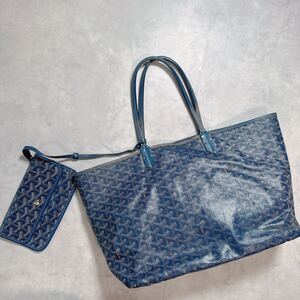 【漂う高級感】　GOYARD ゴヤール サンルイPM トートバッグ ポーチ付 ネイビー トートバッグ かばん 鞄 カバン 紺色 ブルー 青