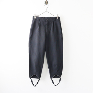 AD2015 コムコム コムデギャルソン COMME des GARCONS ポリ縮絨テーパードパンツ XS/ブラック ストライプ 裾ゴム【2400013922920】