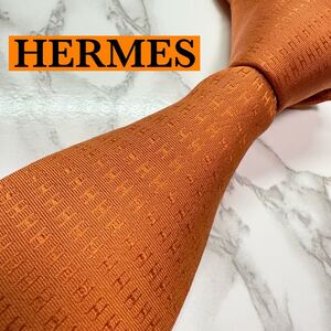 1円スタート 良品 定番 HERMES ネクタイ シルク100% ファソネH H織りタイ 馬車 ワイドタイ 刺繍 オレンジ