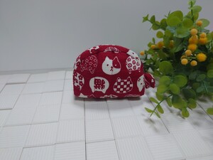 ★★★ ハンドメイド 　ミニポーチ 【和柄にゃんこ　赤系】★★★