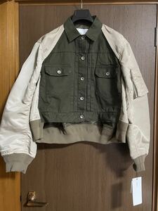 4新品50%off sacai レディース 再構築 デニムジャケット ドッキング MA-1 ブルゾン 22SS 4 XL サカイ ボンバージャケット カーキ ベージュ