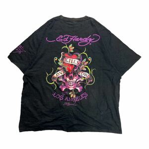 大きめサイズ Ed Hardy エドハーディー ビッグサイズTシャツ 半袖Tシャツ ブラック 5L