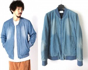 定価1.9万 LHP DENIM VINTAGE MA-1 JKT M インディゴ デニム ヴィンテージ加工 中綿 MA-1 ジャケット