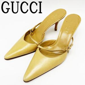 SL64/GUCCI グッチ ミュール サンダル ストラップ 36.5C レディース ヒール ベージュ