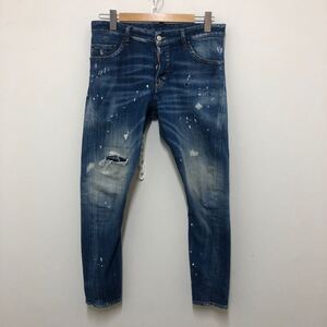 (25)DSQUARED2 ディースクエアード Sexy Twist Jean ダメージ加工 ペイントデニムパンツ 46 ブルー S71LB0489 スキニーパンツ