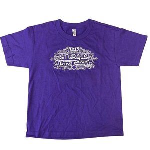 アウトレット品！バイクウィーク 半袖Tシャツ STURGIS BIKE WEEK 2017 Sサイズ(youth ジュニア用) パープル 立体プリント デッドストック