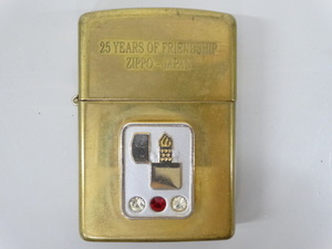 1994年製 ZIPPO ジッポ SOLID BRASS ソリッドブラス 25 YEARS OF FRIENDSHIP JAPAN 日米友好25周年記念 メタル貼り ゴールド 金 ライター