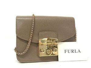 1円■美品■ FURLA フルラ メトロポリス レザー チェーン クロスボディ ショルダーバッグ 斜め掛けかばん レディース グレージュ系 AY6858