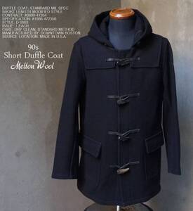 90s USA製 DUFFLE COAT 紺 ネイビー メルトンウール ショート ダッフルコート L