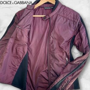 定価13万/Mサイズ●ドルチェ＆ガッバーナ DOLCE＆GABBANA ライダース ジャケット ロゴプレート ブルゾン ウールニット切替 中綿 メンズ 46