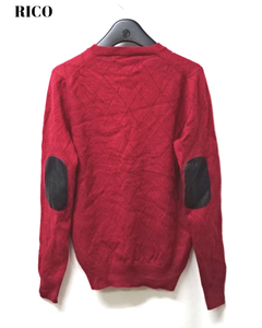 S【RICO レザー肘パッチ Vネックニット リコ ニット セーター RICO V-NECK KNIT 06-9C-8002 WOOL ウール】