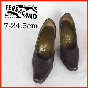 MK7576*Salvatore Ferragamo*フェラガモ*レディースパンプス*7-24.5cm*茶