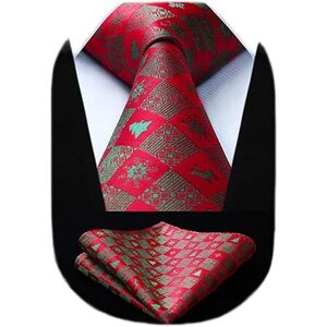 ☆人気商品 HISDERN クリスマス ネクタイ チーフ セット アクセサリー 男性 ギフト Christmas Tie 8