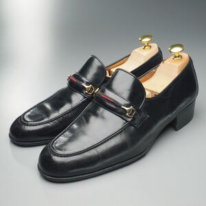 W2865//ヴィンテージ*グッチ/GUCCI/オールドグッチ*メンズ40.5M/ビットローファー/レザースリッポン/モカシンシューズ/革靴/黒/ブラック