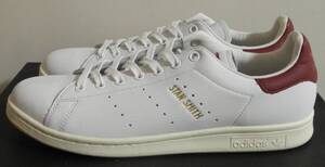 ほぼ新品 スタンスミス 2017年製 JP28.5cm CQ2195 天然皮革 生産終了 白×エンジ adidas stansmith 本革 バーガンディ マルーン