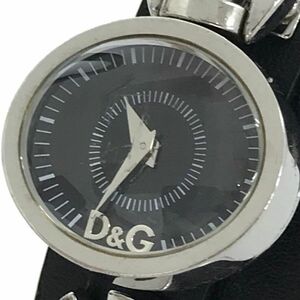 美品 D&G ドルチェ＆ガッバーナ ドルガバ 腕時計 クオーツ アナログ オーバル ブラック シルバー ブレスレット バングル 動作確認済み