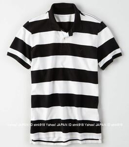 〓SALE!! ラス２!! アメリカンイーグル/US L/AE Striped Pique ポロ/Black