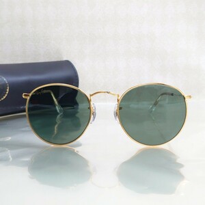 超美品 90s USA製 ボシュロム レイバン Ray-Ban メンズ サングラス B&L ゴールド GOLD ラウンド G-15レンズ W0603 ケース付 ヴィンテージ