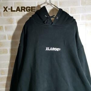 エクストララージ X-LARGE パーカー プルオーバー 黒 センター ロゴ