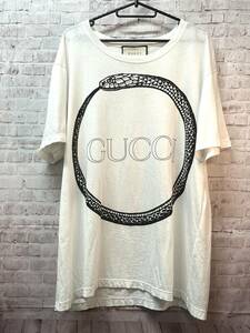 【良品】GUCCI　グッチ　ウロボロス Tシャツ　クラッシュ加工　493117　ホワイト　白　Mサイズ