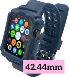 Apple Watchバンド 全面保護 42mm 44mm 一体型 ブルー