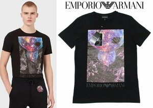 9万新品◆3XL◆EMPORIO ARMANI アルマーニ◆黒ギャラクシー グラフィックプリントTシャツ『Surreal』1円