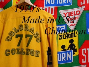 ★雰囲気◎な1枚★Made in USA製アメリカ製Championチャンピオンビンテージ染込ナンバリングプリントフットボールTシャツ70s70年代バータグ