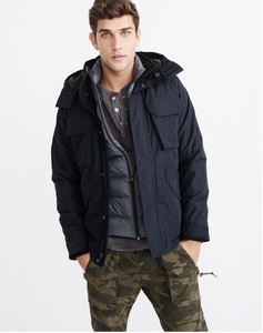 即決 新品 Abercrombie＆Fitch アバクロンビー＆フィッチ Wジップ Technical Jacket フリースライニングナイロンジャケット アバクロ M NVY