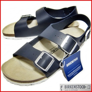 即決★未使用!ドイツ製/BIRKENSTOCK★メンズ41≒26.5㎝ レザーサンダル ビルケンシュトック 本革 美品 濃紺 ネイビー タグ付き 本皮