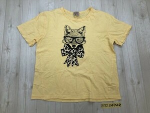 COST BAZAR キッズ 綿 きつね リボンプリント 半袖Tシャツ LL(154-162) 黄色クリーム