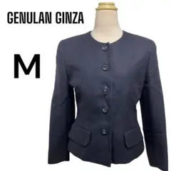 【美品】GENULAN GINZA ノーカラージャケット Mサイズ ネイビー　M