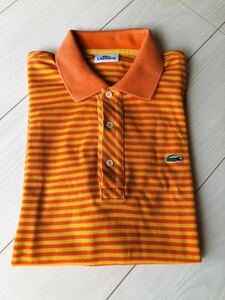 日本製 中古 LACOSTE ラコステ 半袖 鹿の子 ポロシャツ size 3 ゴルフウェア メンズ 紳士 ボーダー オレンジ ビームス アローズ 